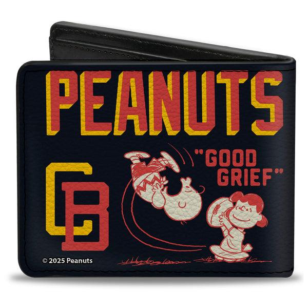Buckle-Down Bi-Fold Wallet - PEANUTS ATHLETIC CLUB Varsity Poses And Quotes Collage Black/Red/Yellow