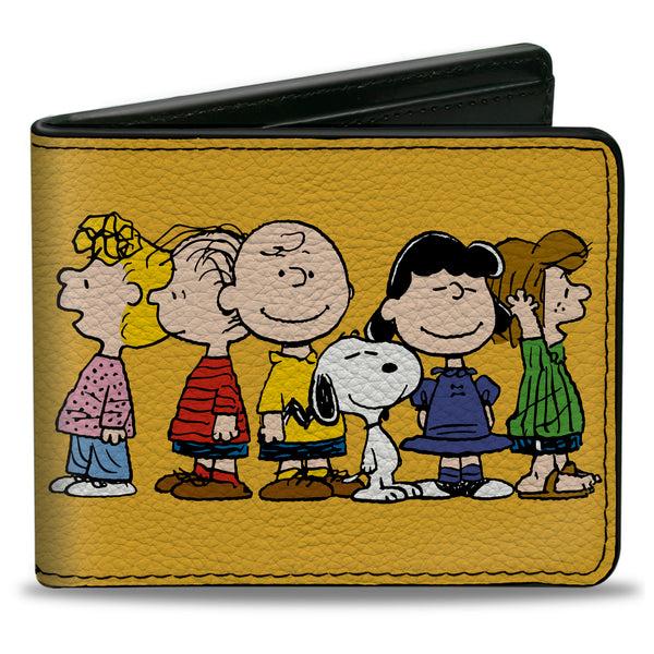 Buckle-Down Bi-Fold Wallet - Peanuts Gang Close-Up Group Pose Golden Yellow