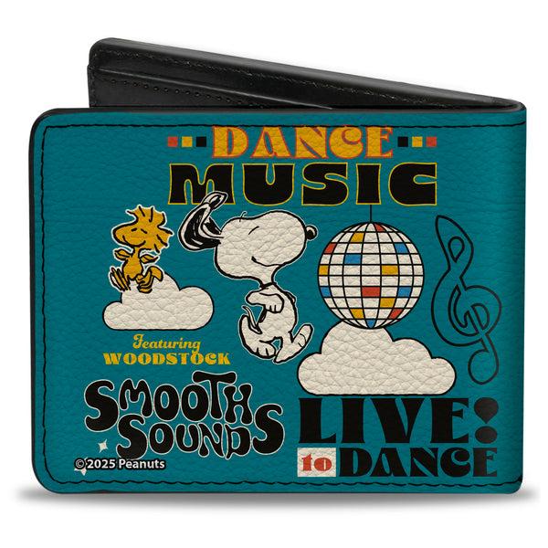 Buckle-Down Bi-Fold Wallet - Peanuts Gang DANCE MUSIC Poses And Quotes Blue/Multi Color