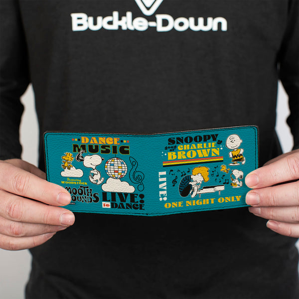 Buckle-Down Bi-Fold Wallet - Peanuts Gang DANCE MUSIC Poses And Quotes Blue/Multi Color
