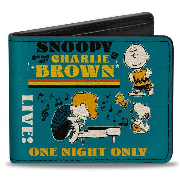 Buckle-Down Bi-Fold Wallet - Peanuts Gang DANCE MUSIC Poses and Quotes Blue/Multi Color