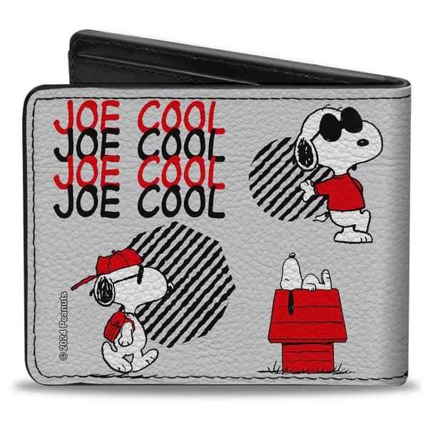Buckle-Down Bi-Fold Wallet - Peanuts JOE COOL Snoopy Poses And Text Gray/Black/Red/White