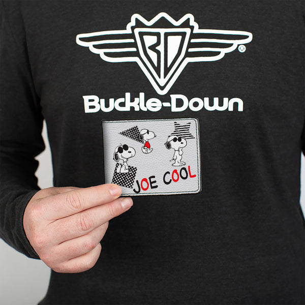 Buckle-Down Bi-Fold Wallet - Peanuts JOE COOL Snoopy Poses And Text Gray/Black/Red/White