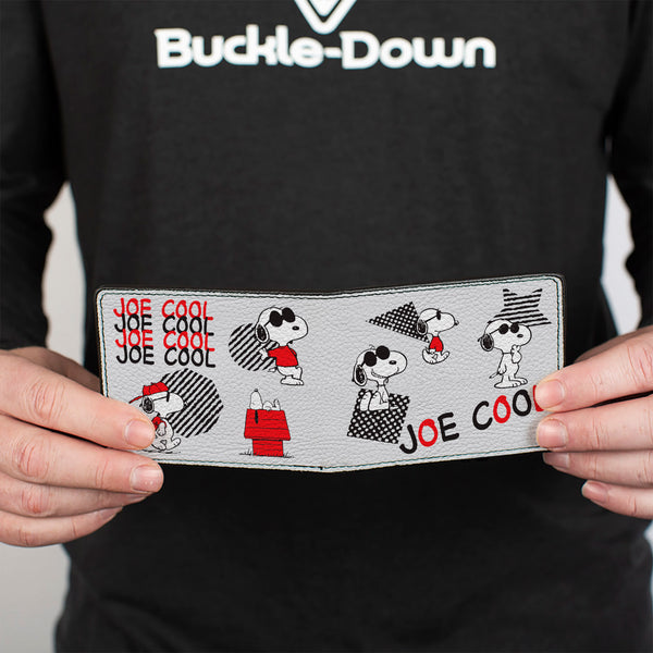 Buckle-Down Bi-Fold Wallet - Peanuts JOE COOL Snoopy Poses And Text Gray/Black/Red/White