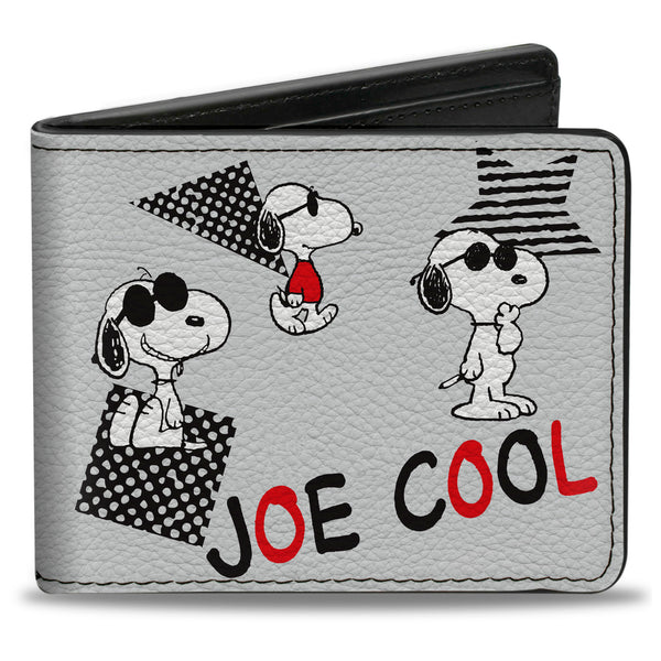 Buckle-Down Bi-Fold Wallet - Peanuts JOE COOL Snoopy Poses and Text Gray/Black/Red/White