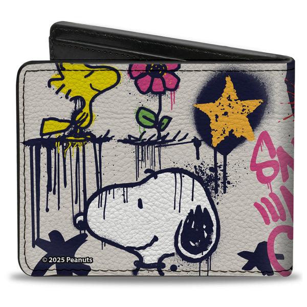 Buckle-Down Bi-Fold Wallet - Peanuts Snoopy And Woodstock Graffiti Collage White/Multi Color