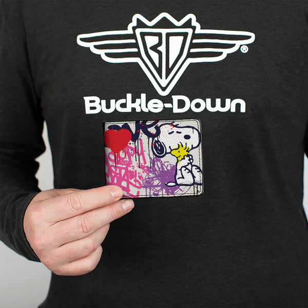 Buckle-Down Bi-Fold Wallet - Peanuts Snoopy And Woodstock Graffiti Collage White/Multi Color