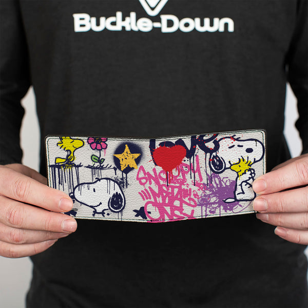 Buckle-Down Bi-Fold Wallet - Peanuts Snoopy And Woodstock Graffiti Collage White/Multi Color