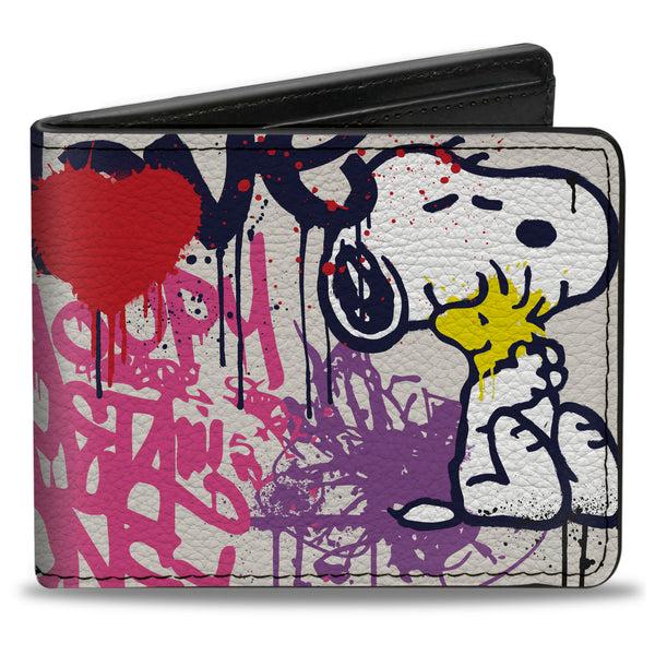 Buckle-Down Bi-Fold Wallet - Peanuts Snoopy and Woodstock Graffiti Collage White/Multi Color