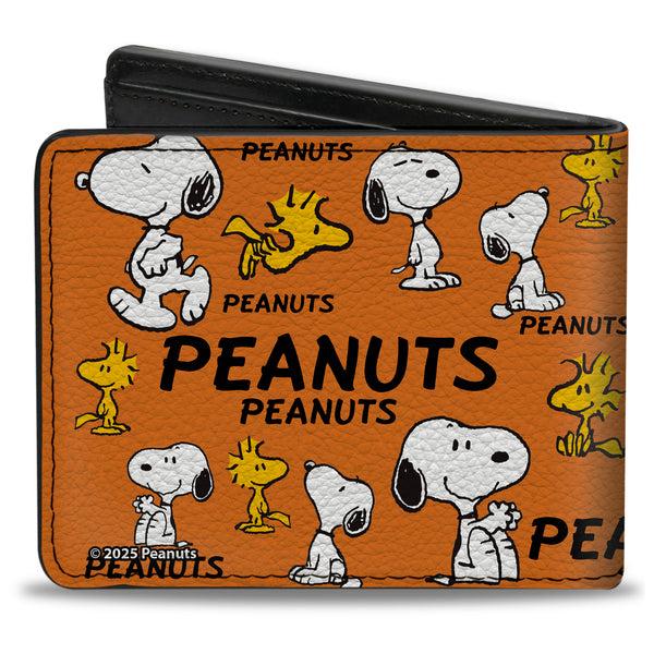 Buckle-Down Bi-Fold Wallet - PEANUTS Snoopy And Woodstock Poses Collage Orange