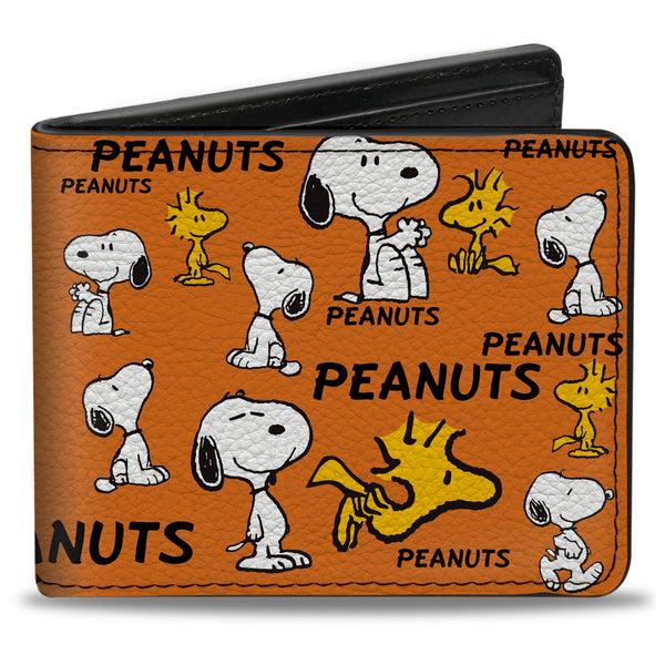 Buckle-Down Bi-Fold Wallet - PEANUTS Snoopy and Woodstock Poses Collage Orange