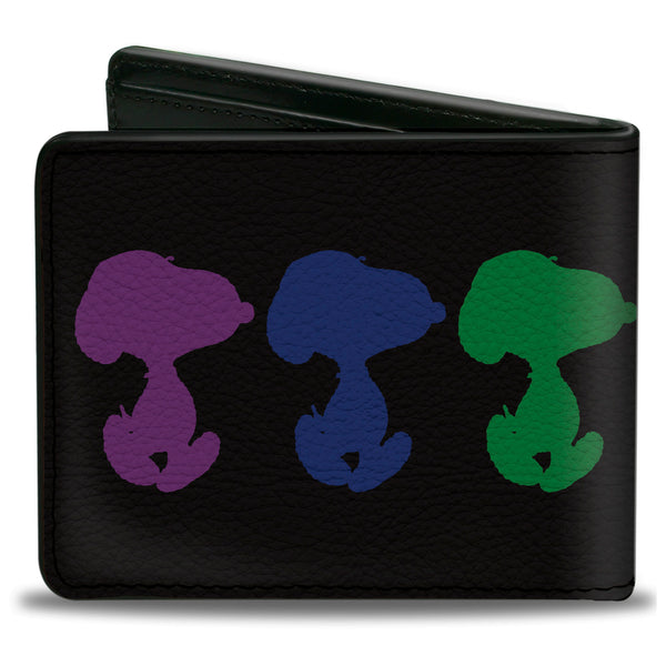 Buckle-Down Bi-Fold Wallet - Peanuts Snoopy Silhouette Pose Black/Rainbow Multi Color