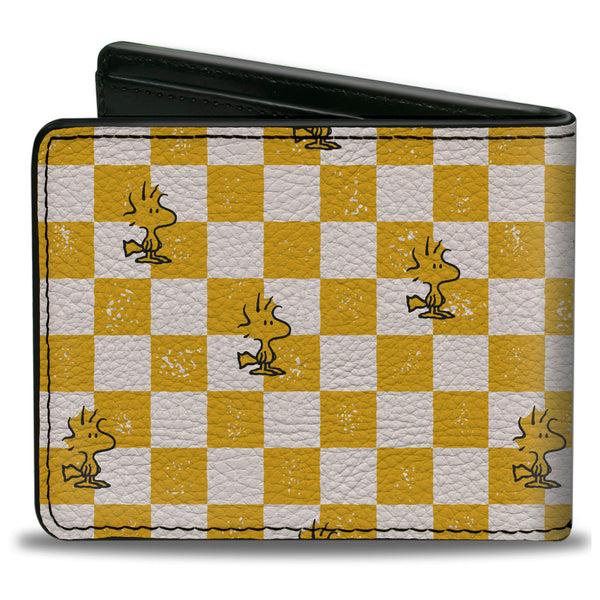 Buckle-Down Bi-Fold Wallet - Peanuts Woodstock Pose Checker Yellow/White