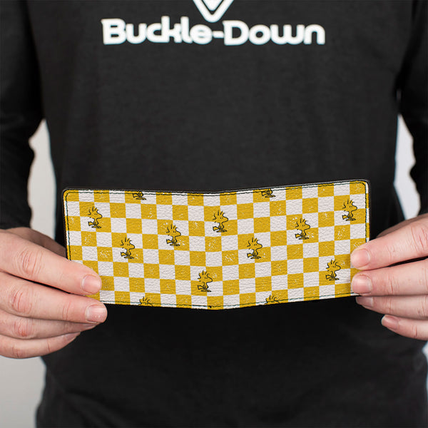 Buckle-Down Bi-Fold Wallet - Peanuts Woodstock Pose Checker Yellow/White