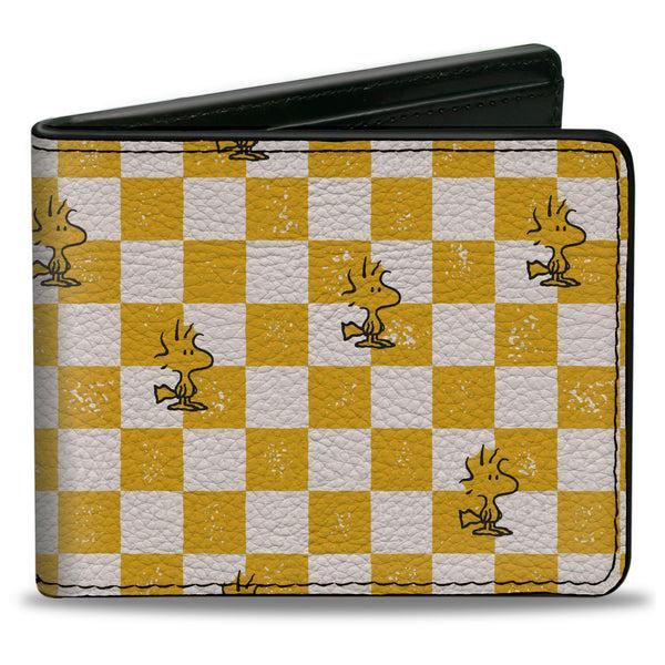 Buckle-Down Bi-Fold Wallet - Peanuts Woodstock Pose Checker Yellow/White