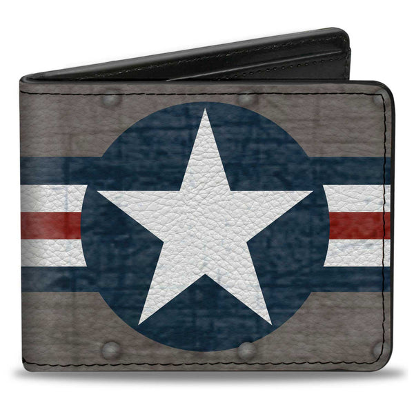 Buckle-Down Bi-Fold Wallet - Pin Up Girl Poses CLOSE-UP Star & Stripes Gray Blue White Red