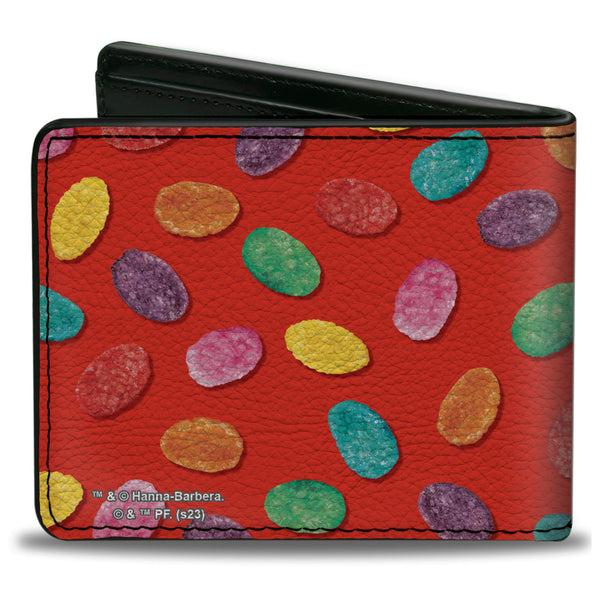 Buckle-Down Bi-Fold Wallet - POST FRUITY PEBBLES Centered Logo And Cereal Pebbles Scattered Red/Multi Color