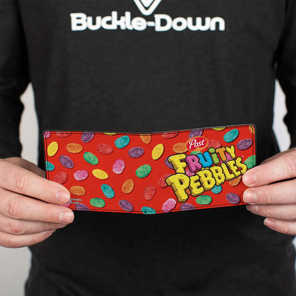 Buckle-Down Bi-Fold Wallet - POST FRUITY PEBBLES Centered Logo And Cereal Pebbles Scattered Red/Multi Color