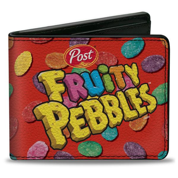 Buckle-Down Bi-Fold Wallet - POST FRUITY PEBBLES Centered Logo and Cereal Pebbles Scattered Red/Multi Color