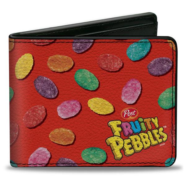 Buckle-Down Bi-Fold Wallet - POST FRUITY PEBBLES Corner Logo and Cereal Pebbles Scattered Red/Multi Color