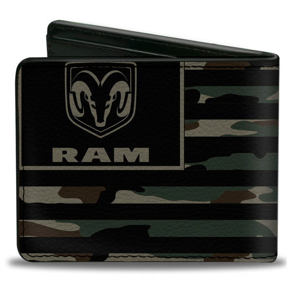 Buckle-Down Bi-Fold Wallet - RAM Logo Americana Flag Weathered Camo Olive Black Olive