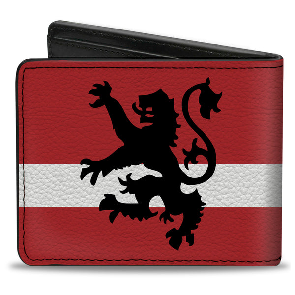 Buckle-Down Bi-Fold Wallet - Rampant Lion Repeat Stripes Red White Black