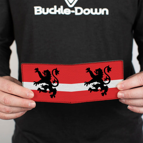Buckle-Down Bi-Fold Wallet - Rampant Lion Repeat Stripes Red White Black