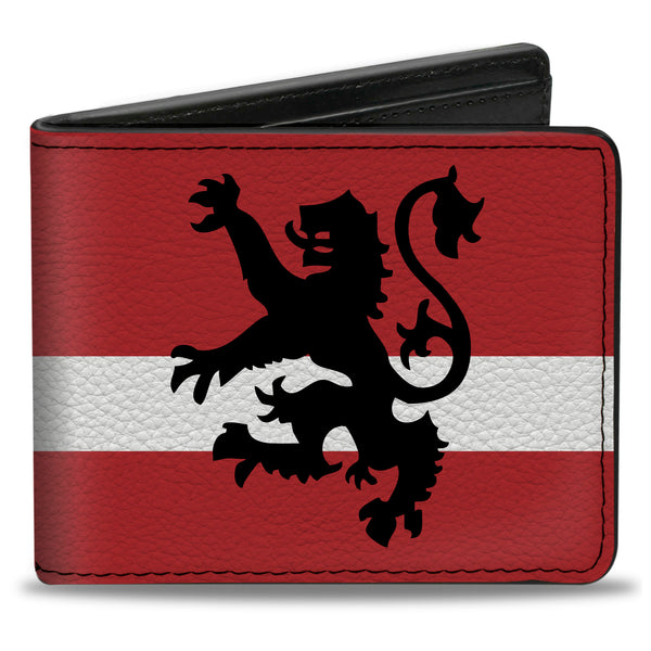 Buckle-Down Bi-Fold Wallet - Rampant Lion Repeat Stripes Red White Black