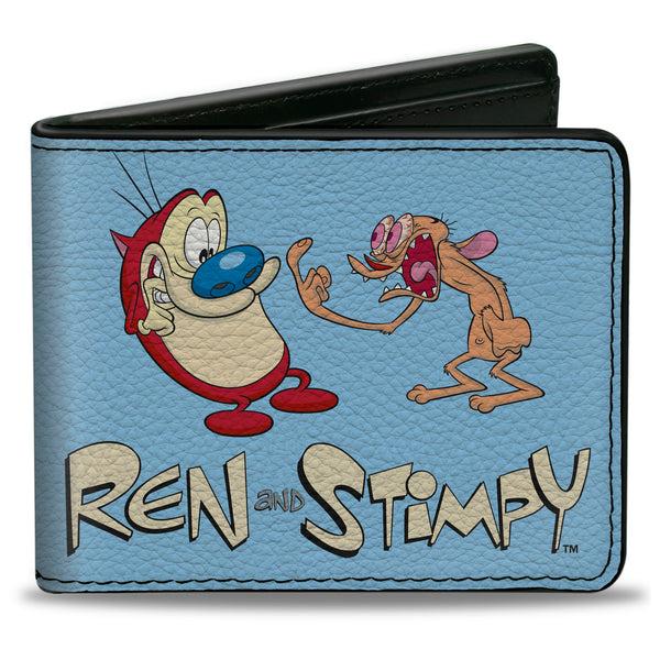 Buckle-Down Bi-Fold Wallet - REN AND STIMPY Fighting Scenes and Title Logo Blue