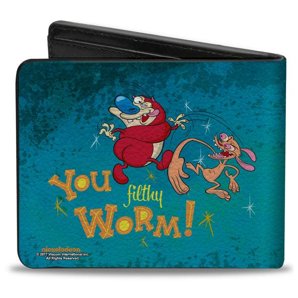 Buckle-Down Bi-Fold Wallet - Ren Slapping Stimpy YOU FILTHY WORM