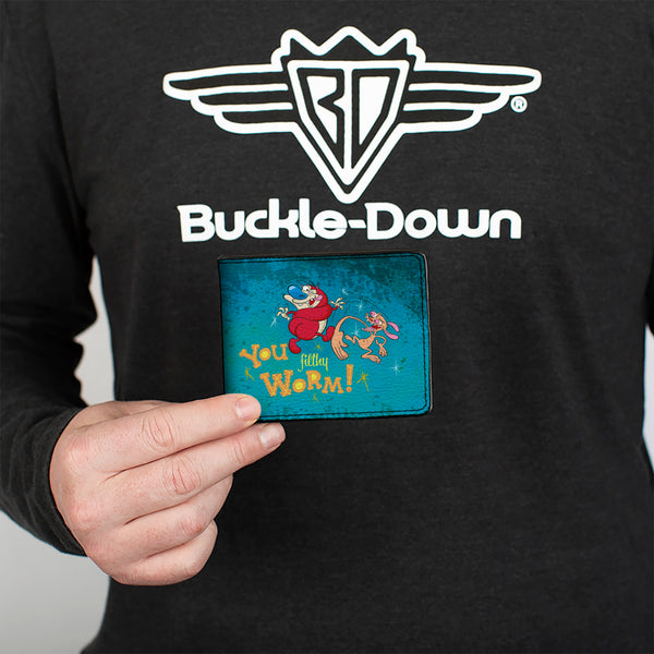 Buckle-Down Bi-Fold Wallet - Ren Slapping Stimpy YOU FILTHY WORM