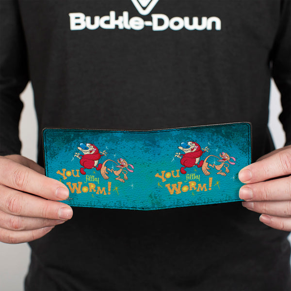 Buckle-Down Bi-Fold Wallet - Ren Slapping Stimpy YOU FILTHY WORM