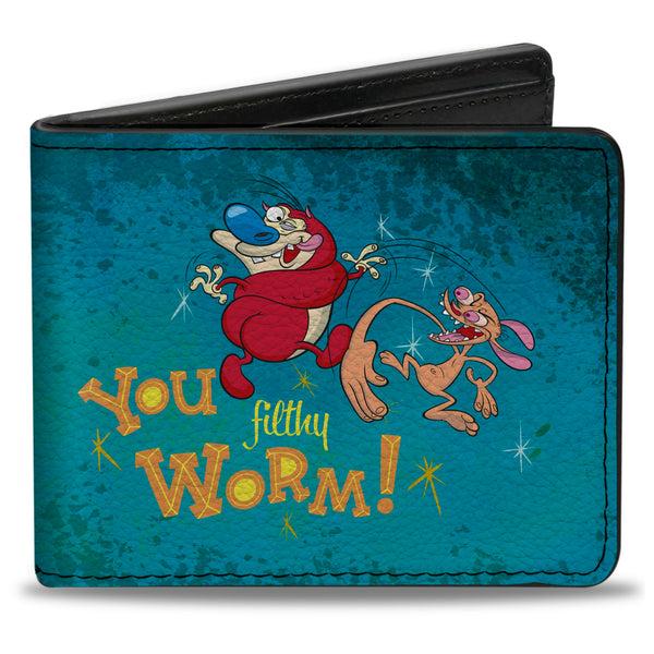 Buckle-Down Bi-Fold Wallet - Ren Slapping Stimpy YOU FILTHY WORM
