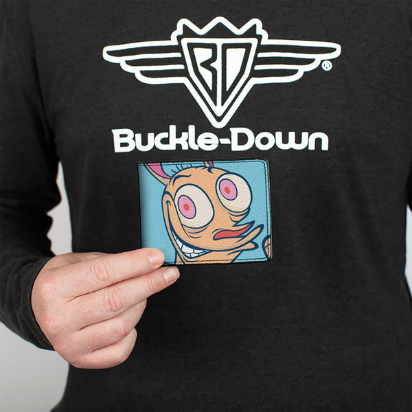 Buckle-Down Bi-Fold Wallet - Ren & Stimpy Character Face Close-Ups Light Blue