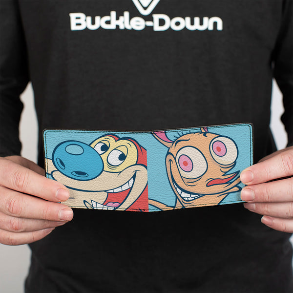 Buckle-Down Bi-Fold Wallet - Ren & Stimpy Character Face Close-Ups Light Blue