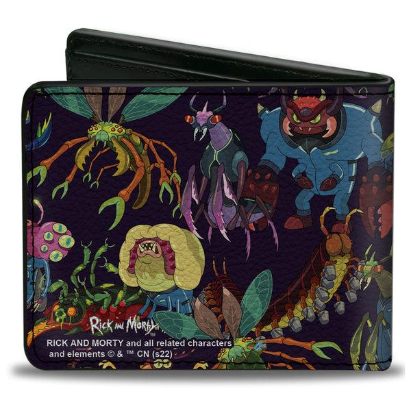 Buckle-Down Bi-Fold Wallet - Rick And Morty Creatures Collage Purple