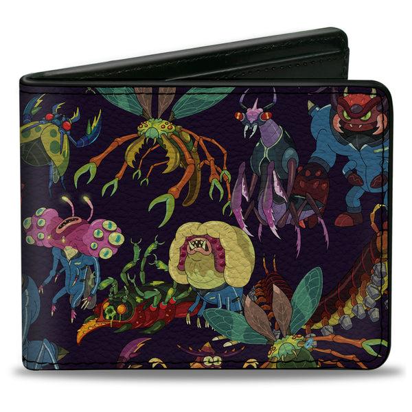 Buckle-Down Bi-Fold Wallet - Rick and Morty Creatures Collage Purple
