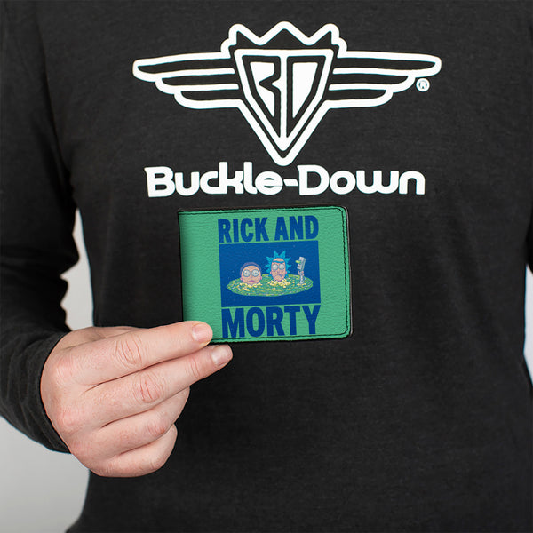 Buckle-Down Bi-Fold Wallet - RICK AND MORTY Floating Portal Pose Turquoise/Blue