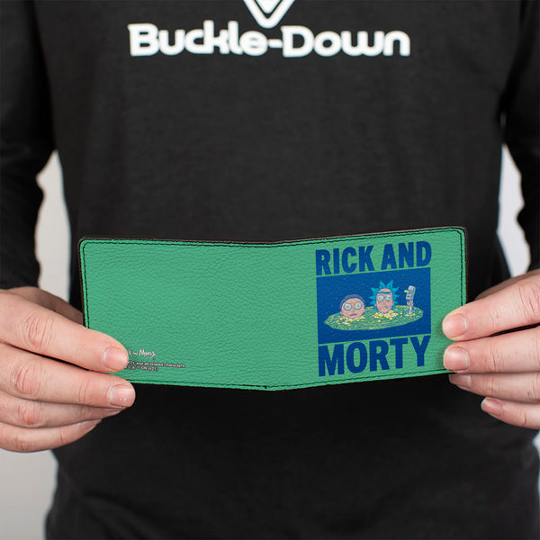 Buckle-Down Bi-Fold Wallet - RICK AND MORTY Floating Portal Pose Turquoise/Blue