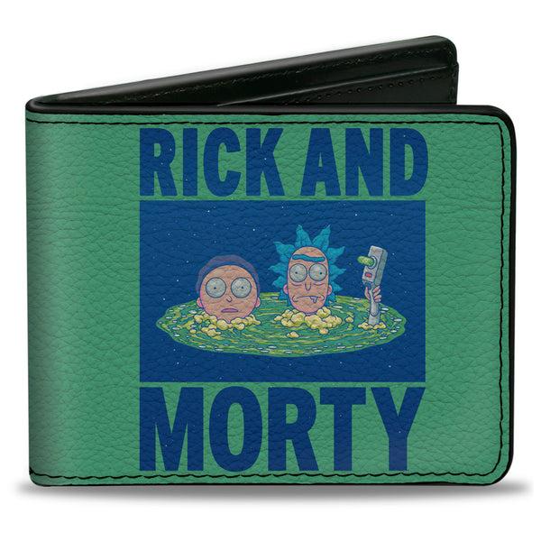 Buckle-Down Bi-Fold Wallet - RICK AND MORTY Floating Portal Pose Turquoise/Blue