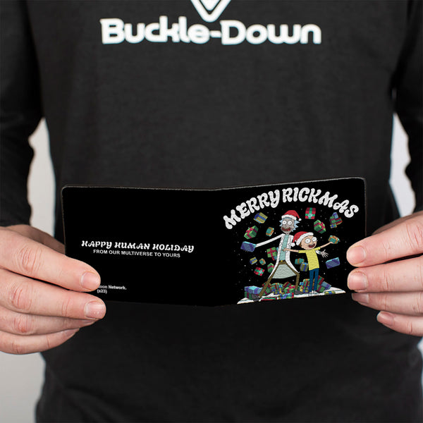 Buckle-Down Bi-Fold Wallet - Rick And Morty Holiday MERRY RICKMAS Pose + HAPPY HUMAN HOLIDAY Black
