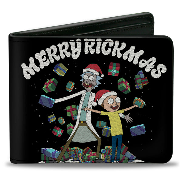 Buckle-Down Bi-Fold Wallet - Rick and Morty Holiday MERRY RICKMAS Pose + HAPPY HUMAN HOLIDAY Black