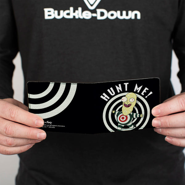 Buckle-Down Bi-Fold Wallet - Rick And Morty Mr. Always Wants To Be Hunted HURT ME Pose Black/White