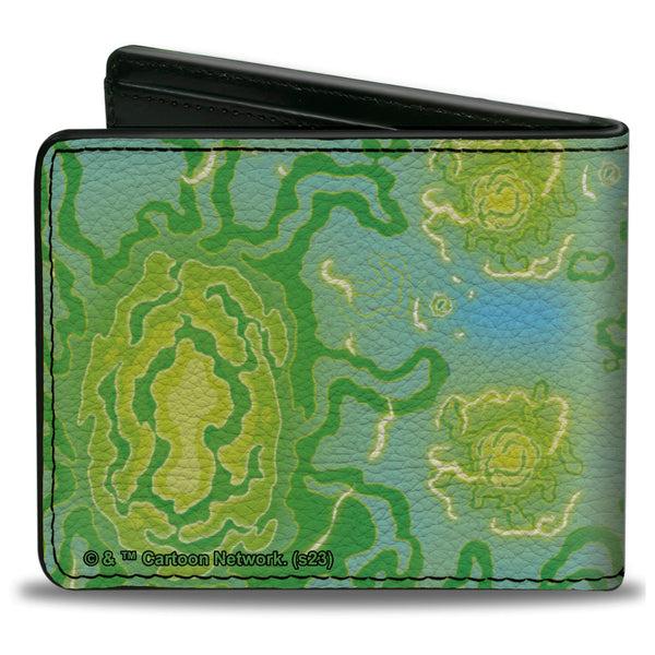 Buckle-Down Bi-Fold Wallet - Rick And Morty Portal Gun And Portals Blue/Greens