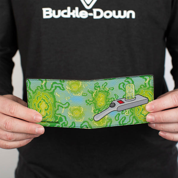 Buckle-Down Bi-Fold Wallet - Rick And Morty Portal Gun And Portals Blue/Greens