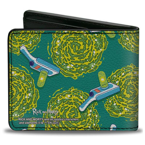 Buckle-Down Bi-Fold Wallet - RICK AND MORTY Portal Gun And Portal Scattered Blue