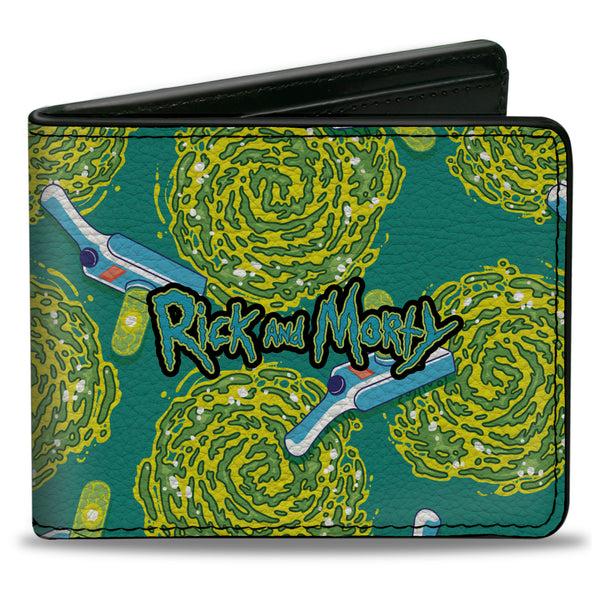Buckle-Down Bi-Fold Wallet - RICK AND MORTY Portal Gun and Portal Scattered Blue