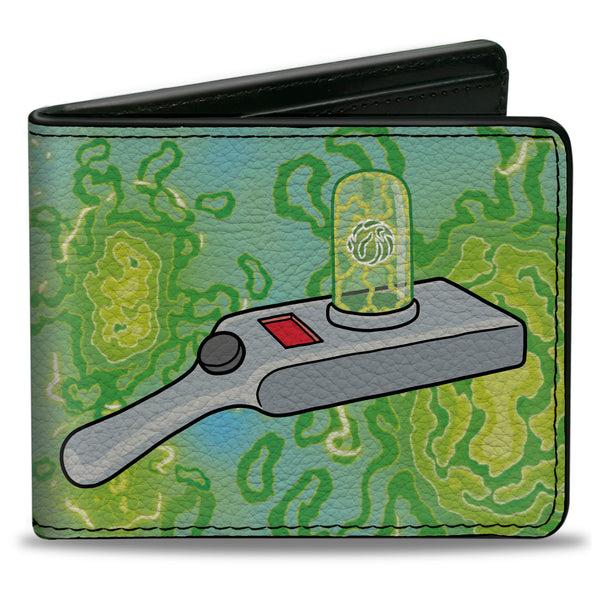 Buckle-Down Bi-Fold Wallet - Rick and Morty Portal Gun and Portals Blue/Greens