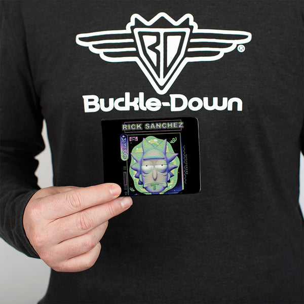 Buckle-Down Bi-Fold Wallet - Rick And Morty RICK SANCHEZ Drooling Face Close-Up Black Greens