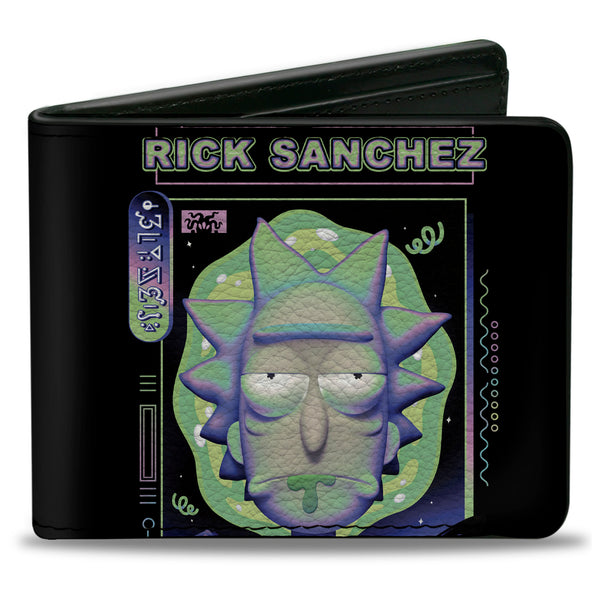 Buckle-Down Bi-Fold Wallet - Rick and Morty RICK SANCHEZ Drooling Face Close-Up Black Greens
